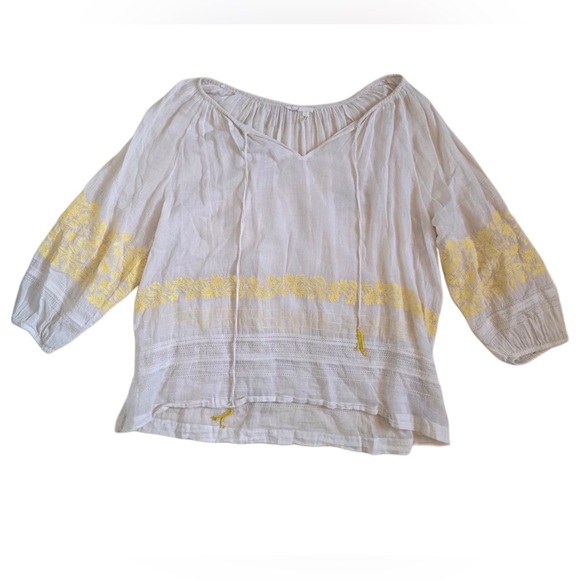 Anthropologie Tops - Anthropologie White Blouse with Yellow Embroidery